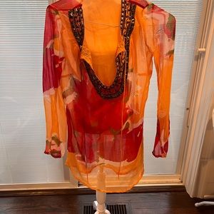 Beautiful silk style with bead detail cover up size medium